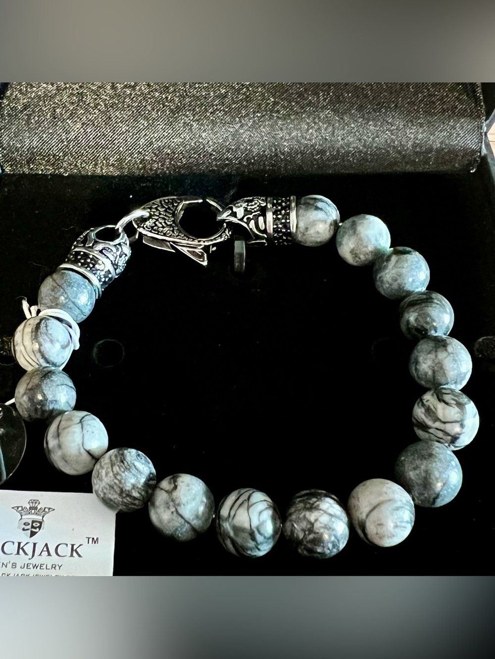 Blackjack Jewelry 10mm Gray Jasper Stainless Steel Beaded Bracelet  BJB244BJ